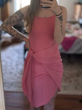 SHEIN Coral Ribbed Tank Dress with Side Tie